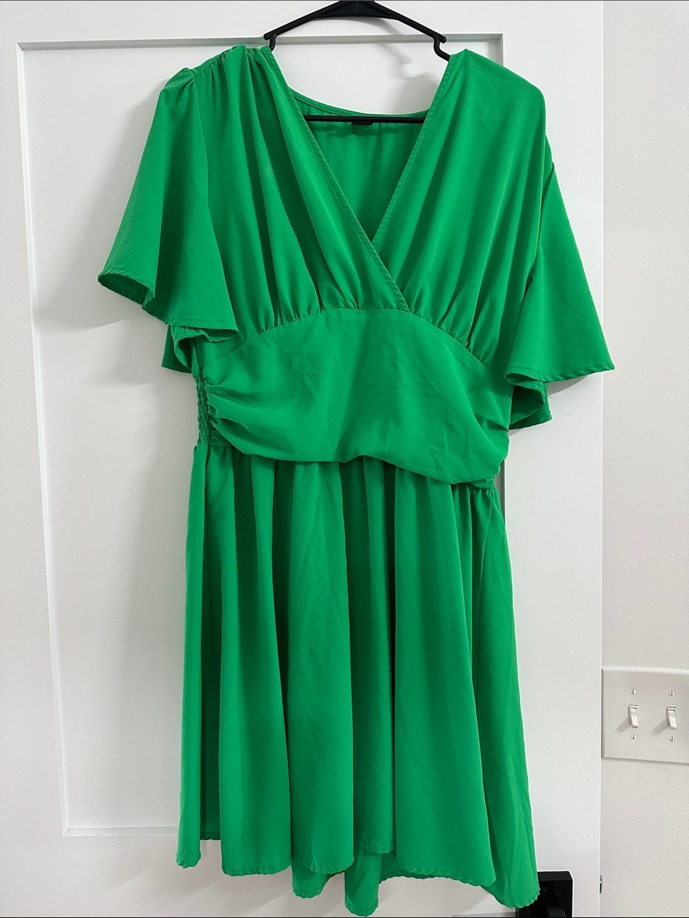 SHEIN Emerald Green V-Neck Midi Dress with Flutter Sleeves